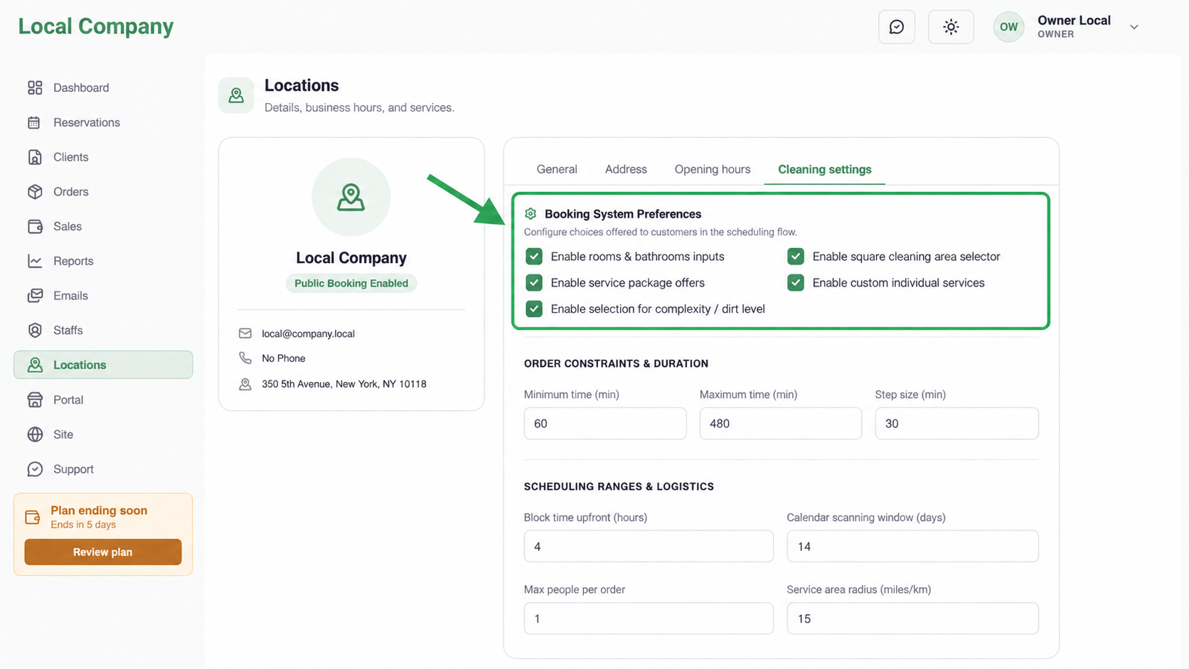 Cleaning settings pricing model cards