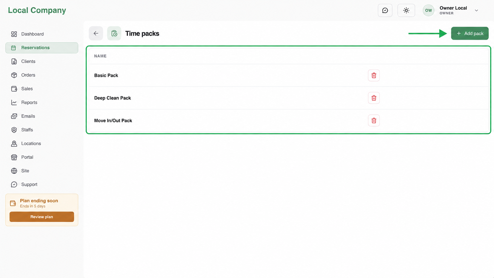 Create time packs settings highlighted in Tidy24